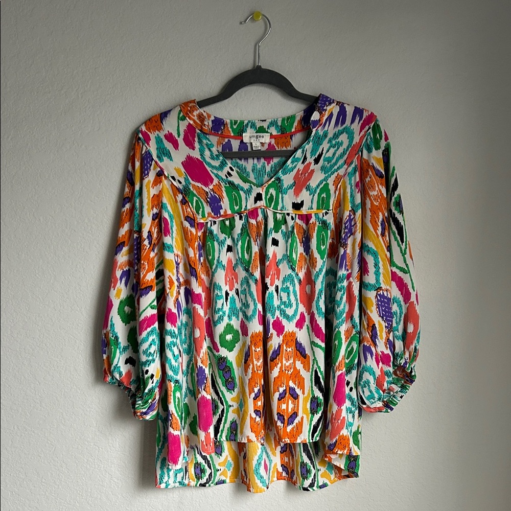 Umgee Vibrant Patterned Blouse with Multicolor De… - image 1